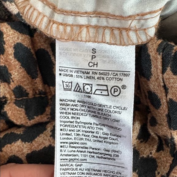 Gap pull on wide leg leopard print linen blend pants draw string pockets - Picture 4 of 16